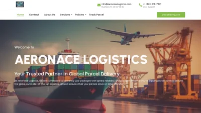 A screenshot of Aeronacelogistics.com