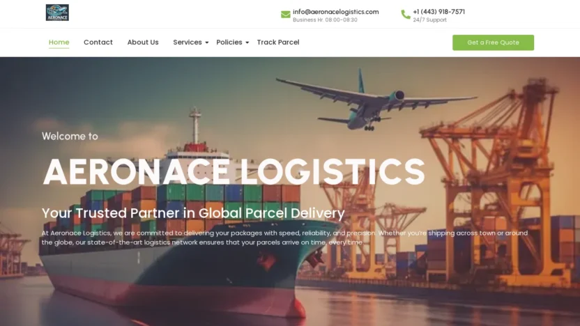 A screenshot of Aeronacelogistics.com