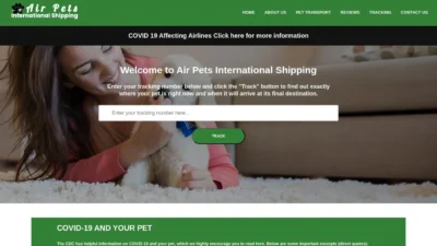 A screenshot of Airpetsinternationalshipping.com