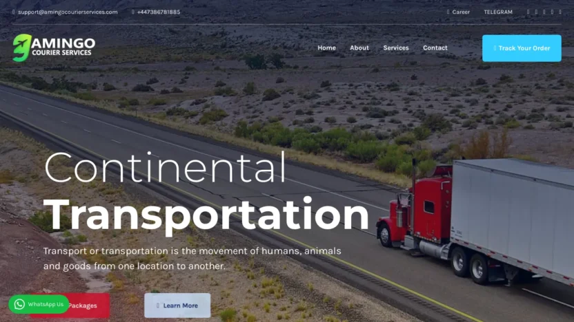 A screenshot of Amingocourierservices.com