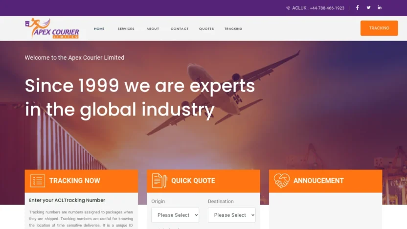 A screenshot of Apexcourierlimited.online