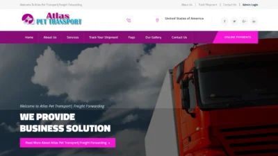 A screenshot of Atlaspetstransport.com