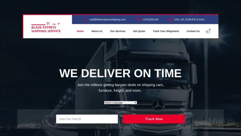 A screenshot of Blazeexpressshipping.com