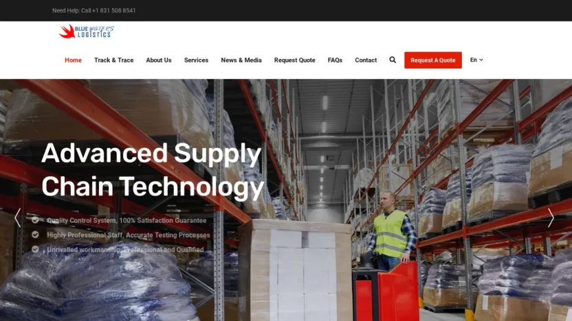 A screenshot of Bluewaterslogistics.com