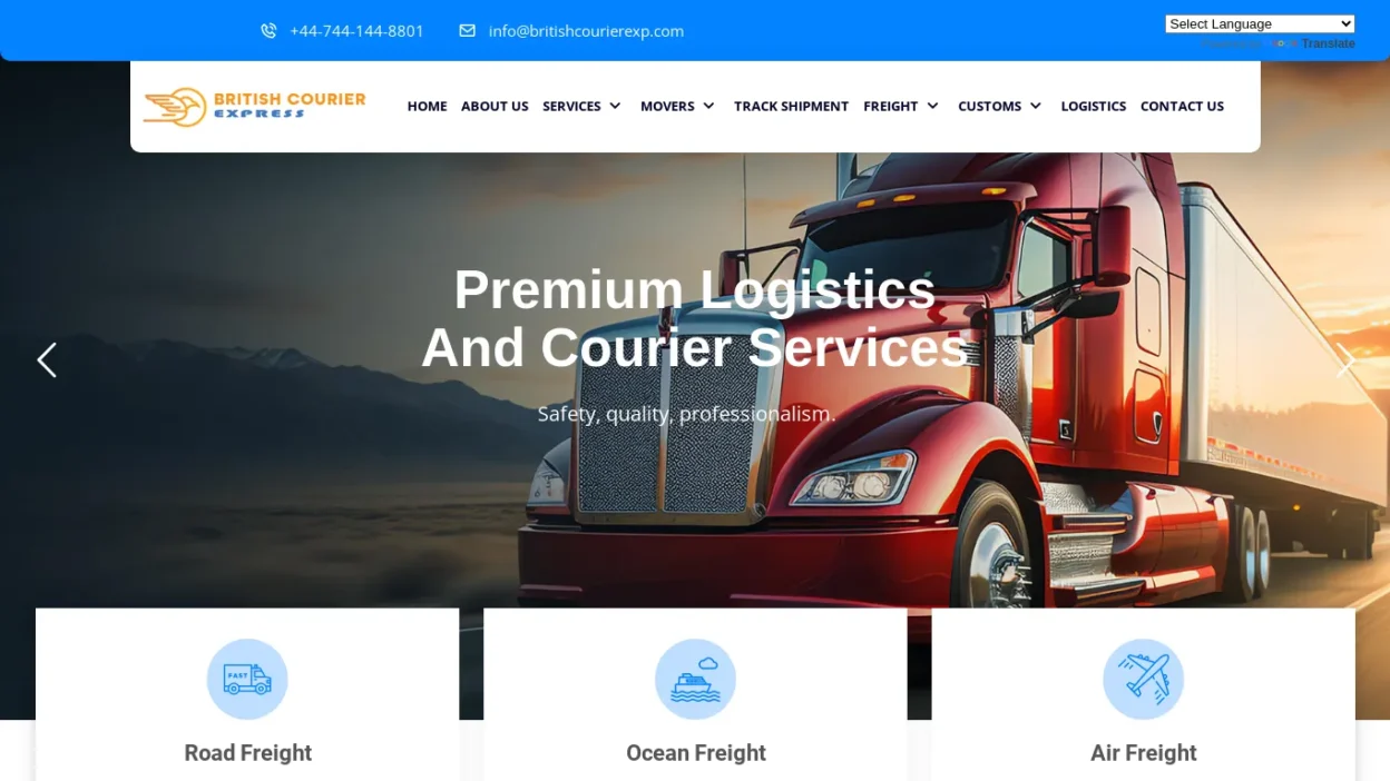 A screenshot of Britishcourierexp.com