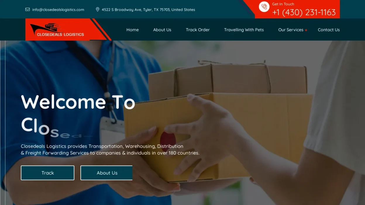 A screenshot of Closedealslogistics.com