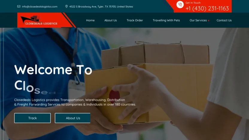 A screenshot of Closedealslogistics.com