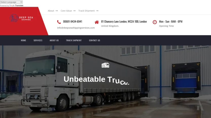 A screenshot of Deepseashippingservices.com