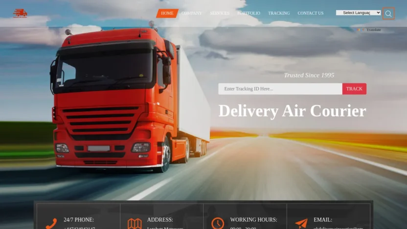 A screenshot of Deliveryaircourier.com