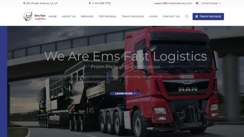 A screenshot of Emsfastlogistics.com