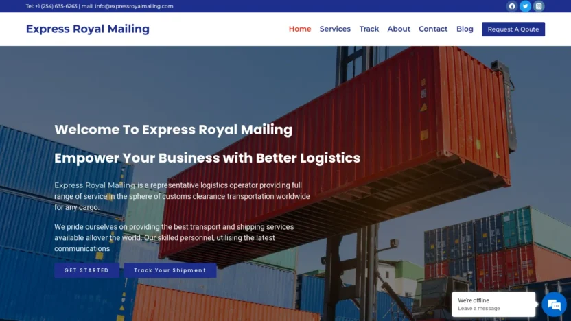 A screenshot of Expressroyalmailing.com