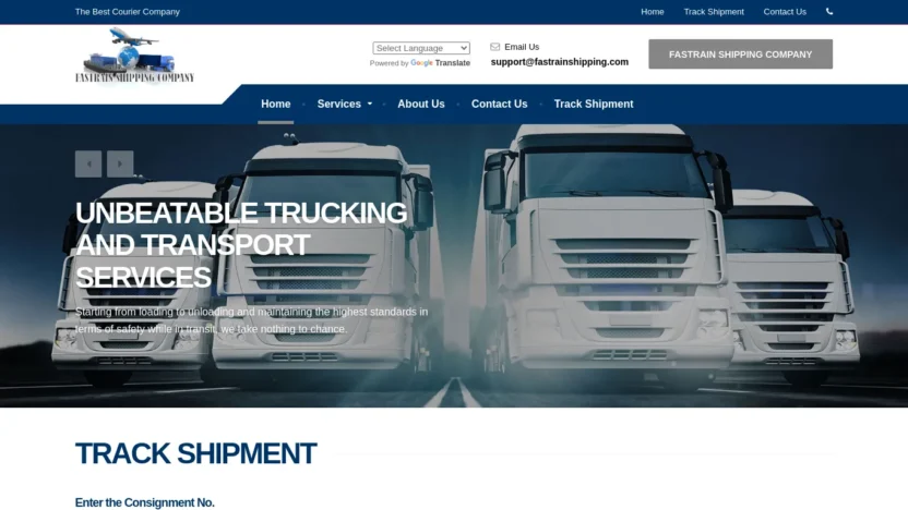 A screenshot of Fastrainshipping.com