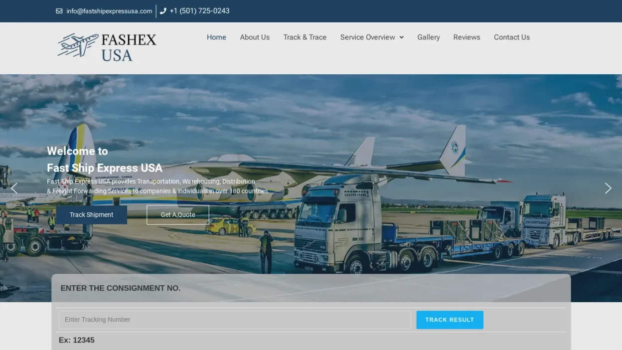 A screenshot of Fastshipexpressusa.com