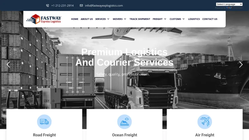 A screenshot of Fastwayexplogistics.com