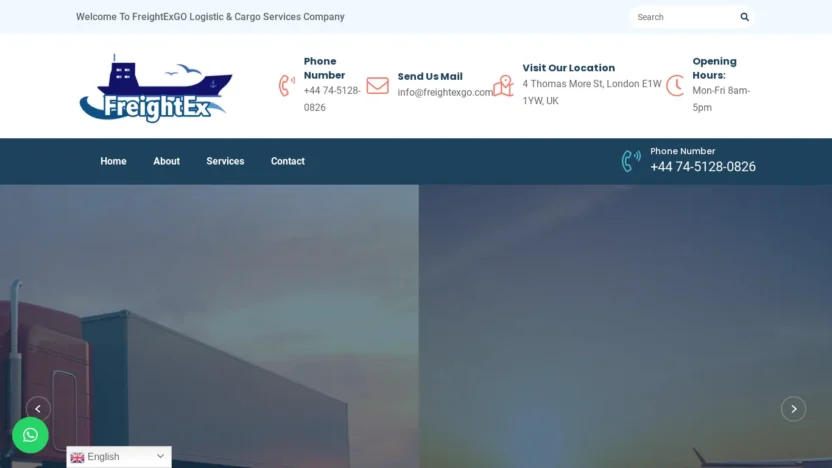 A screenshot of Freightexgo.com
