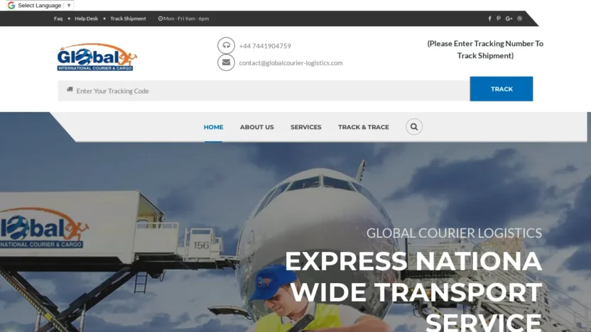 A screenshot of Globalcourier-logistics.com