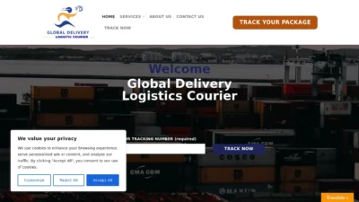 A screenshot of Globaldeliverylogisticscourier.com