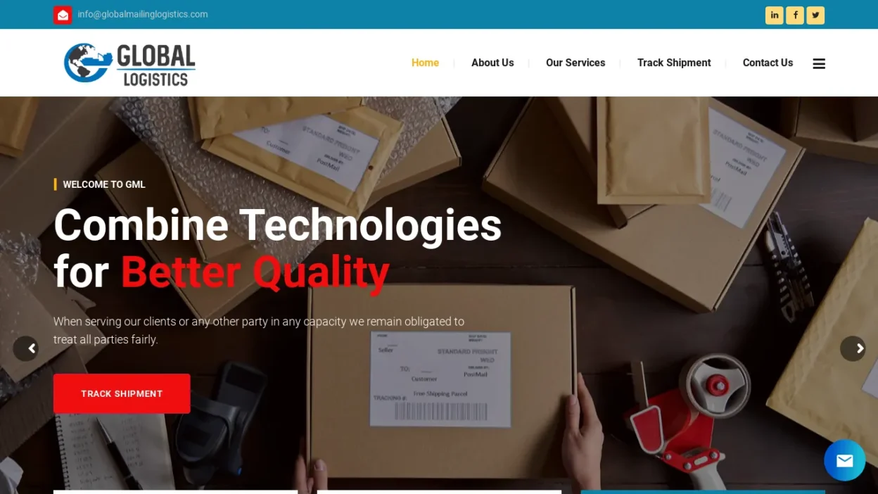 A screenshot of Globalmailinglogistics.com