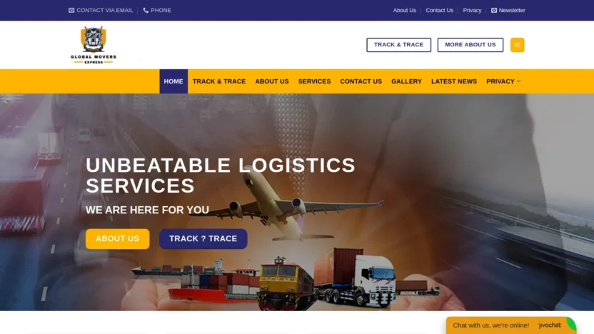 A screenshot of Globalmoversexpress.com