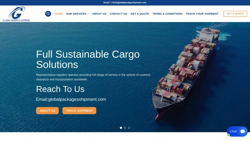 A screenshot of Globalpackagesshipment.com