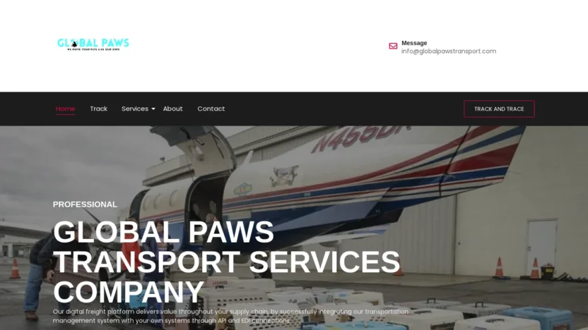 A screenshot of Globalpawstransport.com