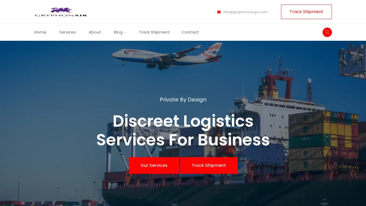 A screenshot of Gryphoncargo.com