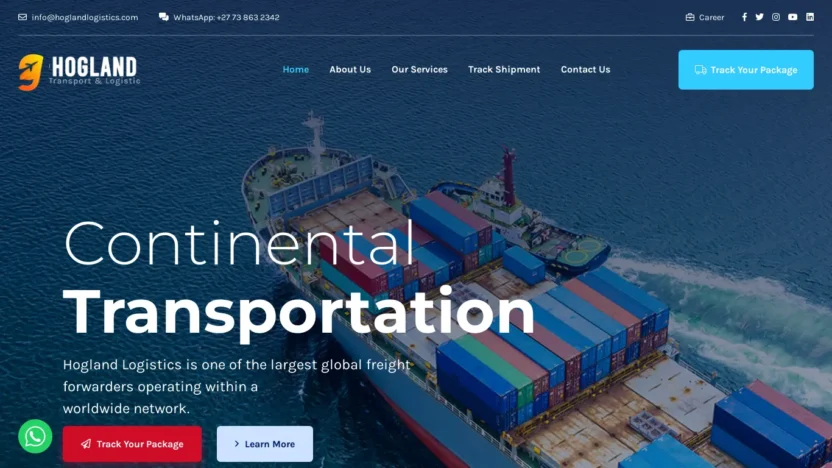 A screenshot of Hoglandlogisticsinc.com