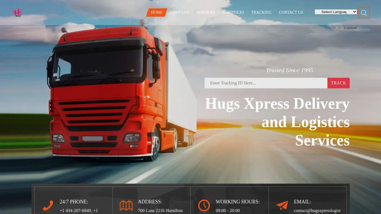 A screenshot of Hugsxpresslogisticsdelivery.com