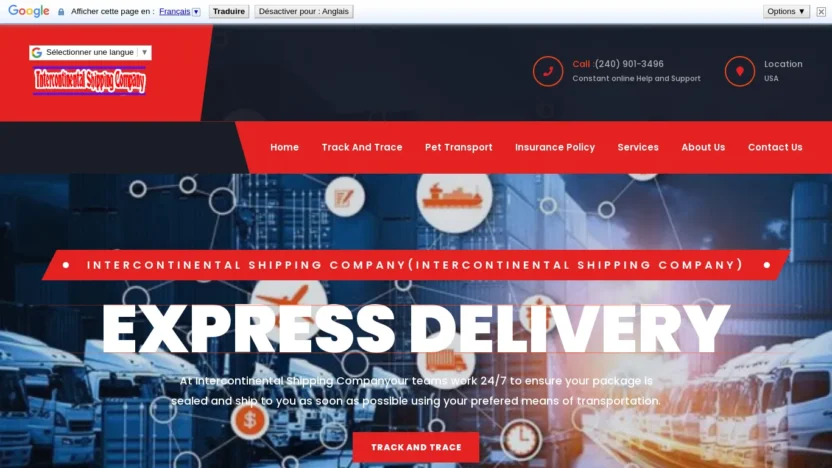 A screenshot of Intercontinentalshippingcompany.com