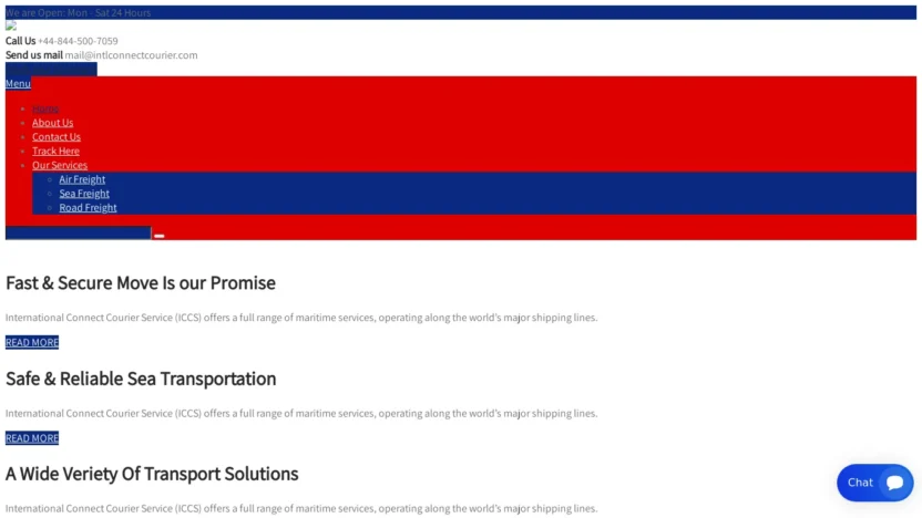 A screenshot of Intlconnectcourier.com