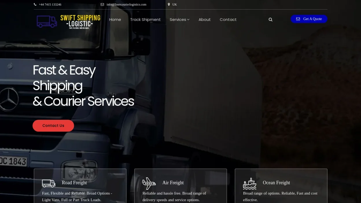 A screenshot of Linercourierlogistics.com