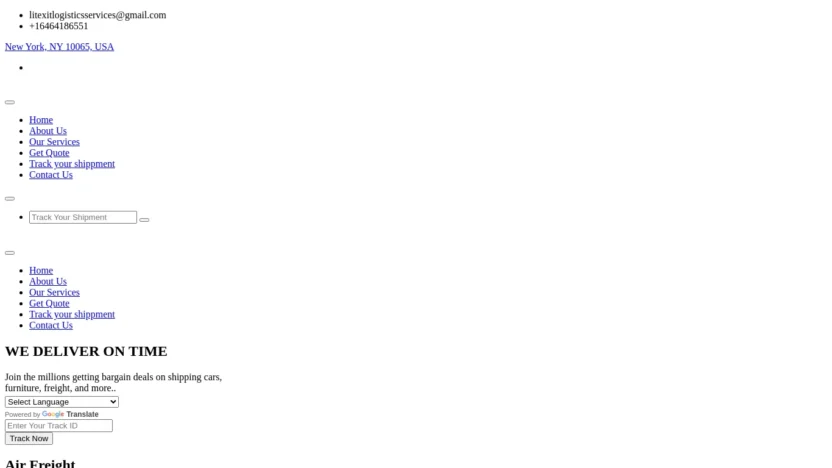 A screenshot of Litexitlogisticsshipping.com