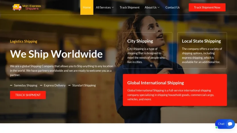 A screenshot of Mainexpressshippers.com
