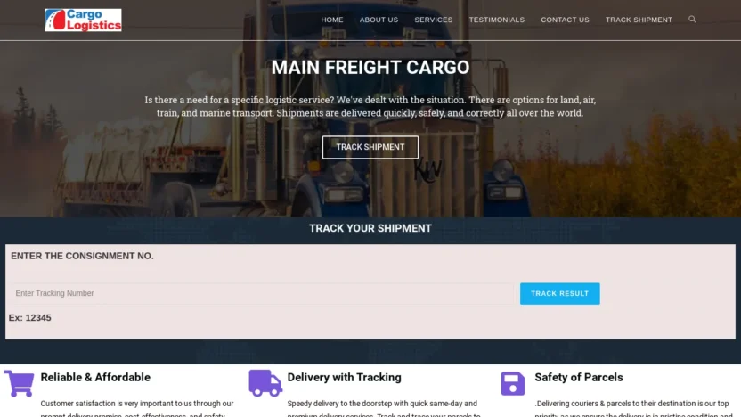 A screenshot of Mainfreightcargo.com