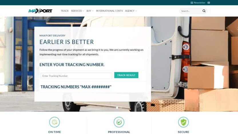 A screenshot of Maxportdelivery.com