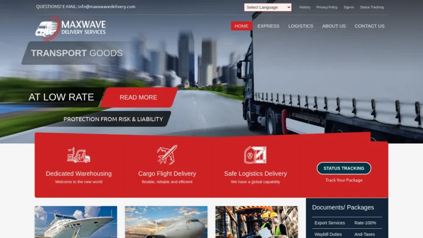 A screenshot of Maxxwavedelivery.com