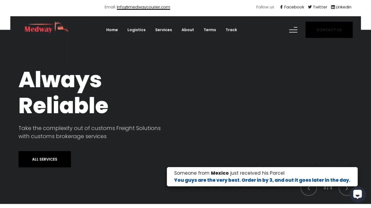 A screenshot of Medwaycourier.com