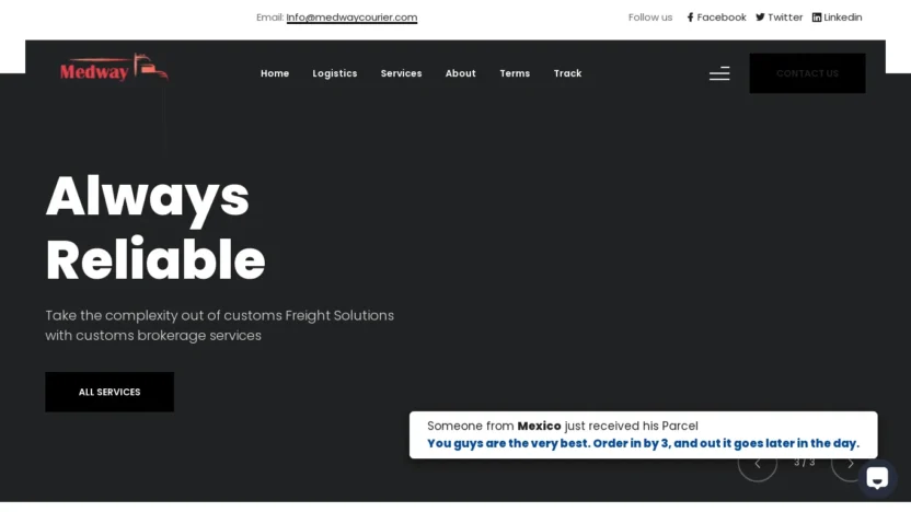 A screenshot of Medwaycourier.com
