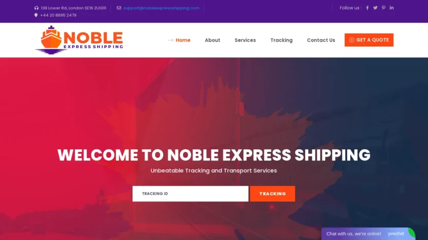A screenshot of Nobleexpressshipping.com
