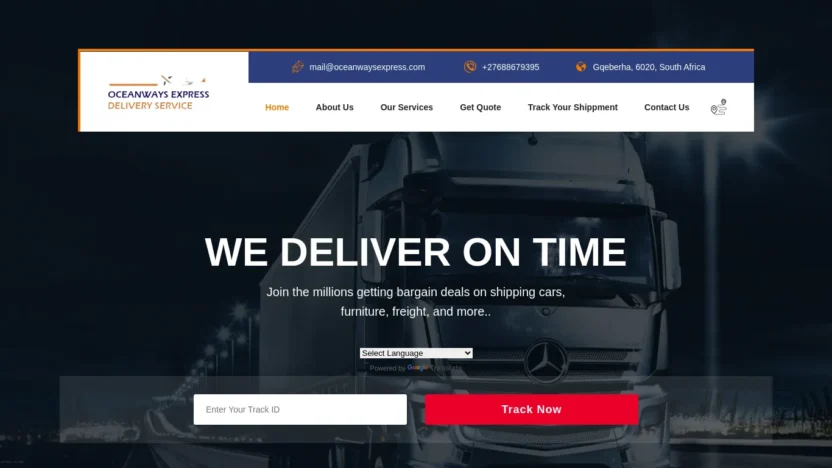 A screenshot of Oceanwaysexpress.com