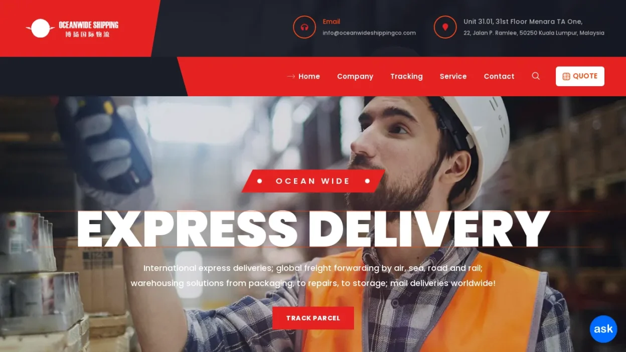 A screenshot of Oceanwideshippingco.com