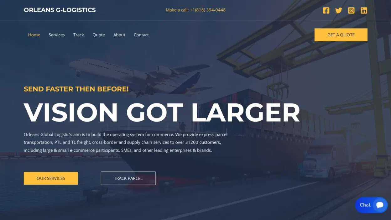 A screenshot of Orleansgloballogistics.com