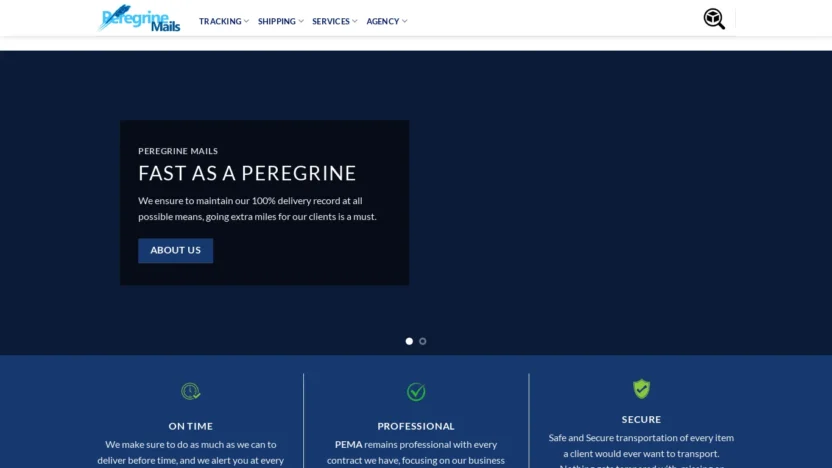 A screenshot of Peregrinemails.com