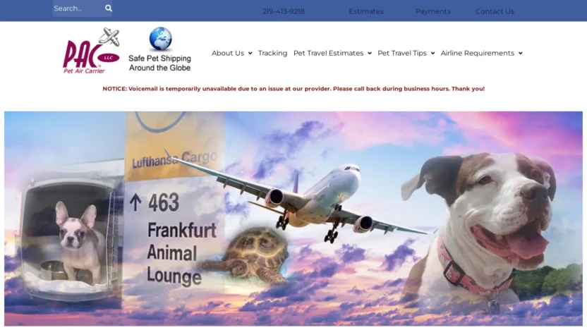 A screenshot of Petsaircarriers.com