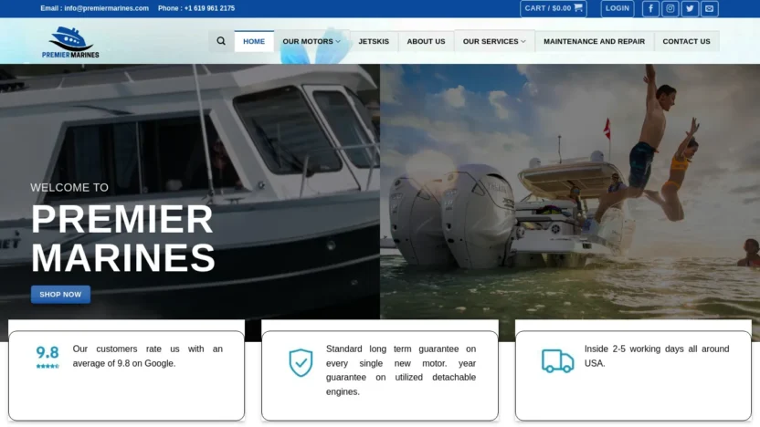 A screenshot of Premiermarines.com