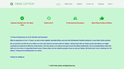 A screenshot of Pridecattery.com