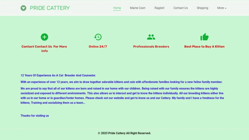 A screenshot of Pridecattery.com