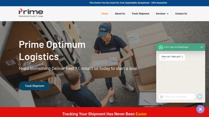 A screenshot of Primeoptimumlogistics.com