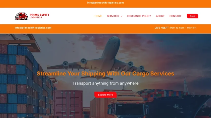 A screenshot of Primeshift-logistics.com