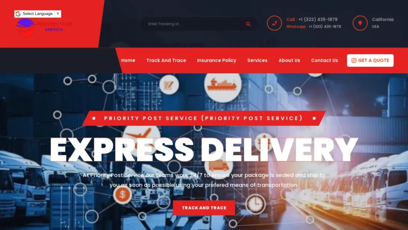 A screenshot of Prioritypostservice.com